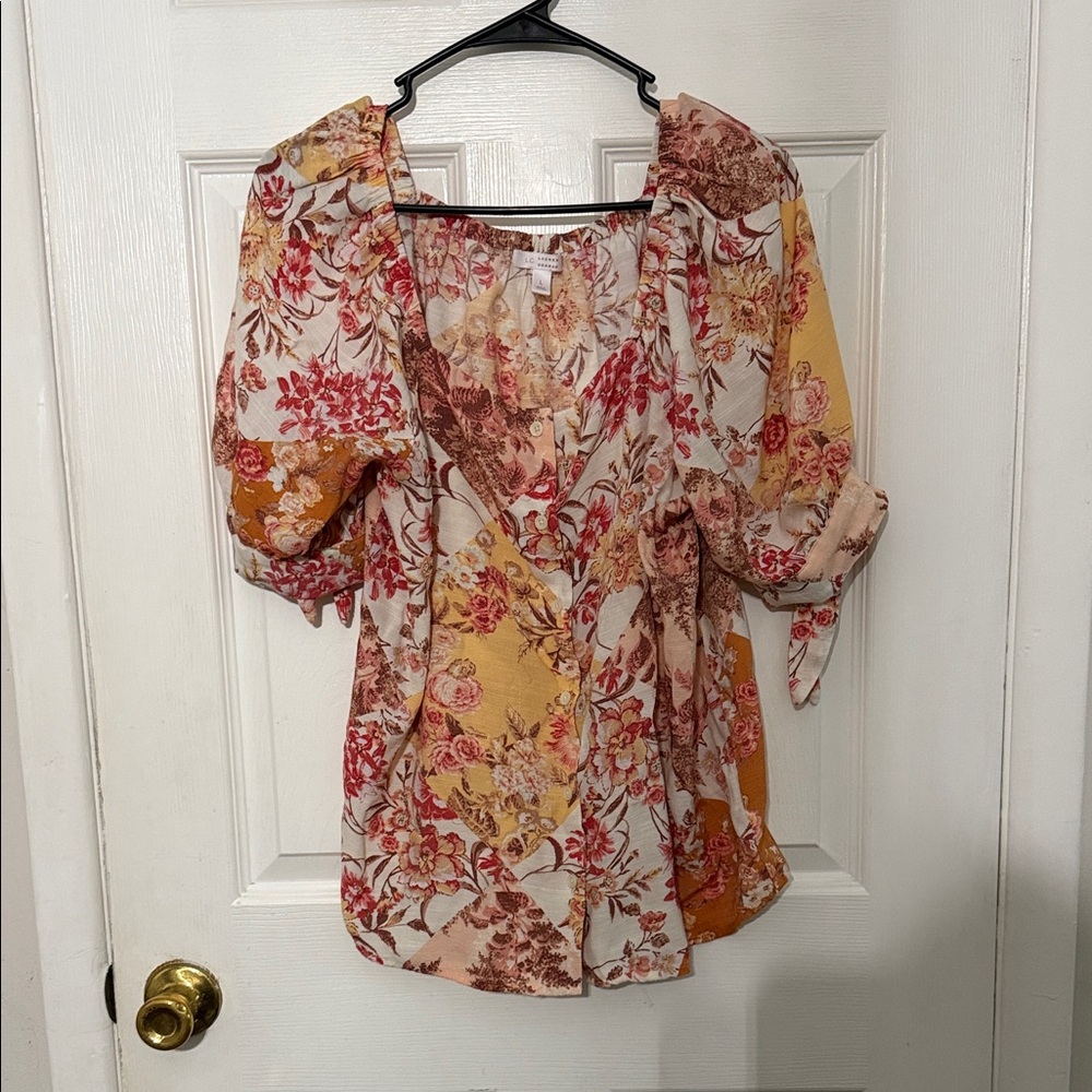 LC Lauren Conrad Floral Blouse - Red, Yellow, Cream